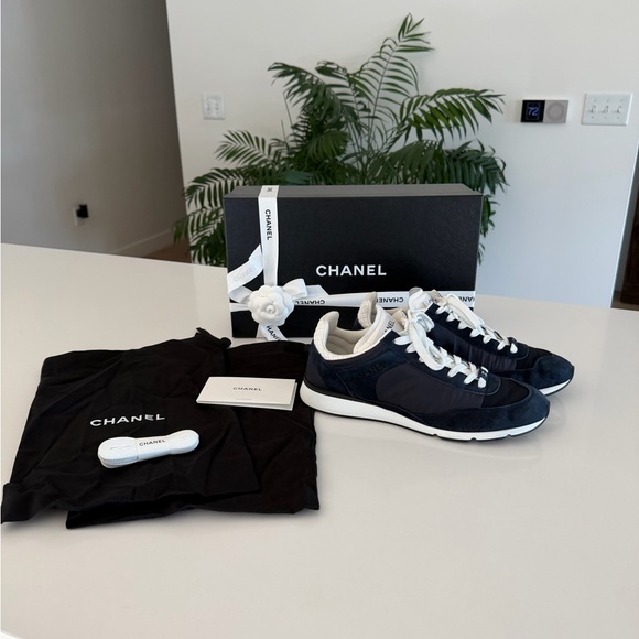 CHANEL Women’s Black, Navy, and White Sneakers - Picture 2 of 9
